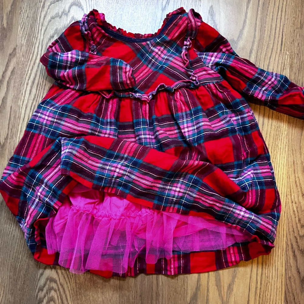 Red Plaid Dress with Pink Tulle- mini Boden